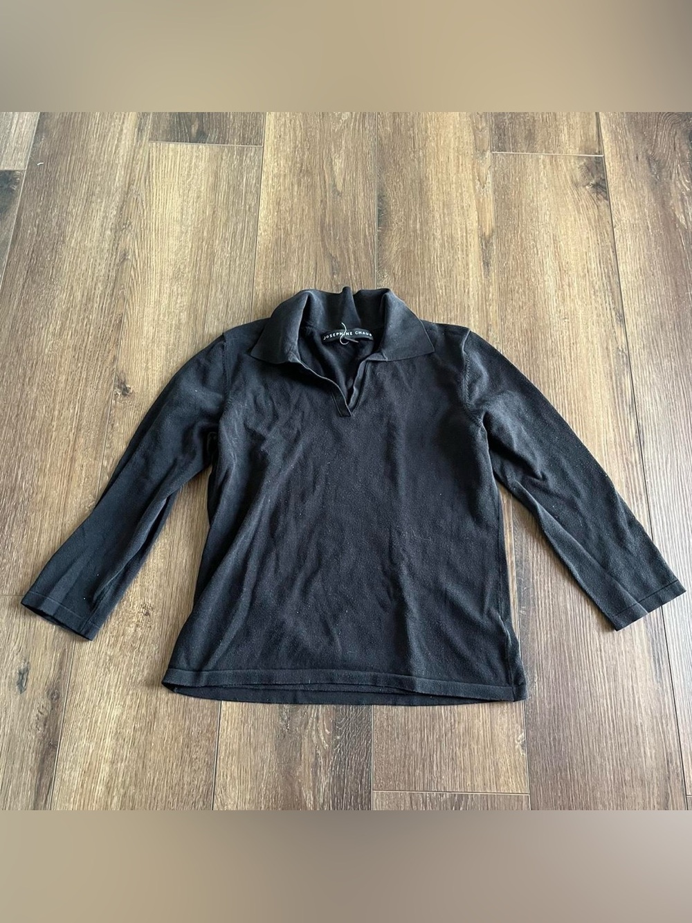 Vintage Josephine Chaus Black silk Polo 3/4 sleeve top
